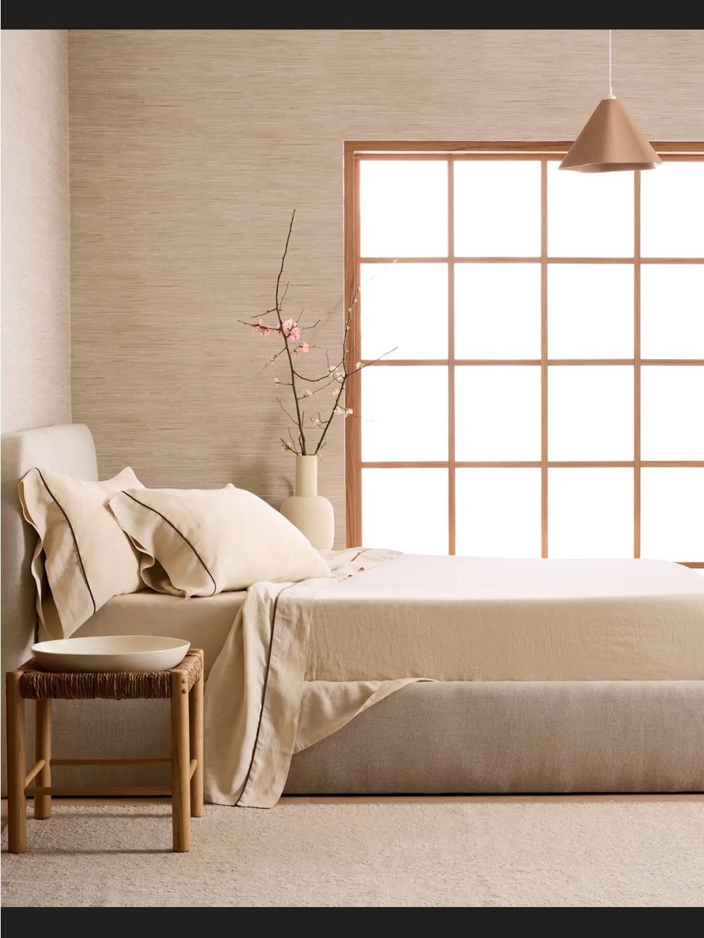 Quince European Linen Piped Flat Sheet - Queen
